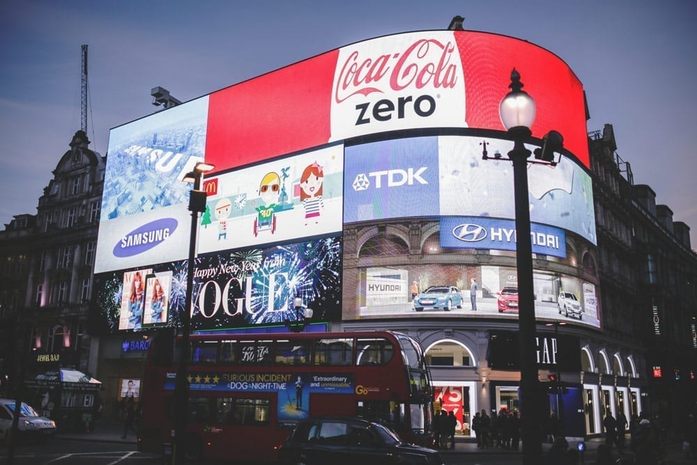 billboards showing different company advertisements